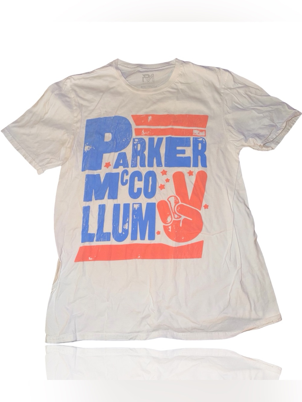 Parker McCollum Concert Graphic T-Shirt Ladies M White Red/Blue Peace Sign
